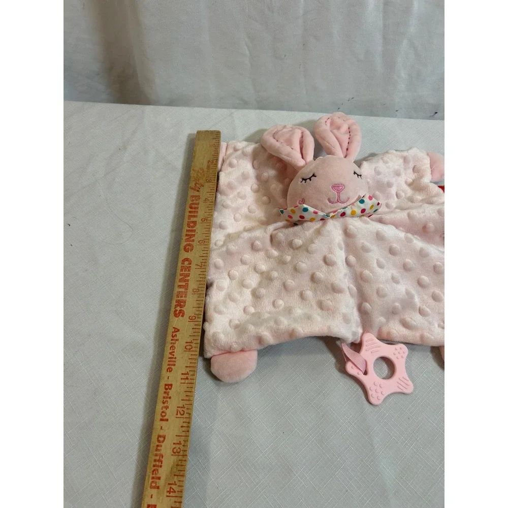 Bunny Security Blanket Lovey Pink Minky Dot Ribbon Tags Star Teether Kids